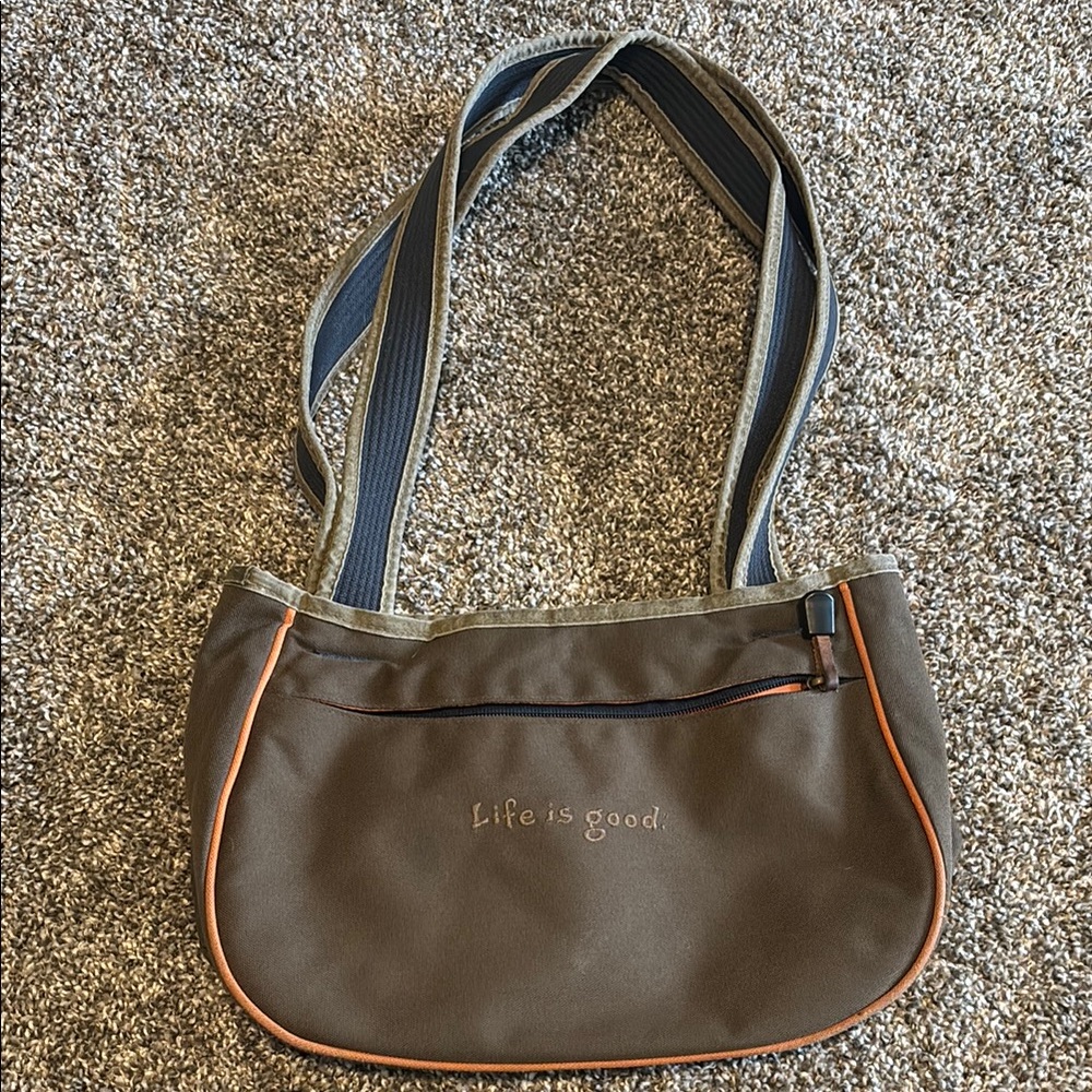 Brown Shoulder Bag with Orange Trim